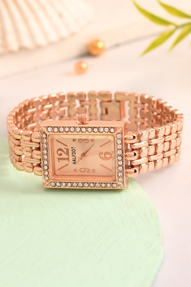 Rose Gold Color AD Stone Square Adjustable Beautiful Analog  display picture 2