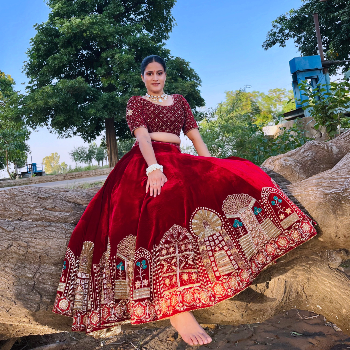 A Bride's Dream: The Allure of the Maroon Velvet Bridal Lehenga