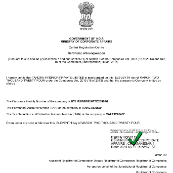 TANDRA INTERIOR PRIVATE LIMITED | Certificate of Incorporation