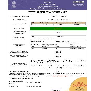 TANDRA INTERIOR PRIVATE LIMITED | Certificate of MSME