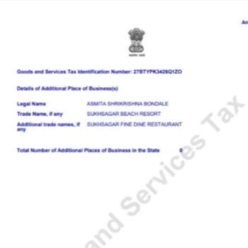 SUKHSAGAR BEACH RESORT | tax certificate