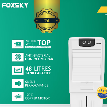 Foxsky 48 L Personal Air Cooler with Honeycomb Cooling Pads, 100% Copper Motor, 2 Year Warranty-https://s3.ap-south-1.amazonaws.com/prod-media-vyaparify-com/vcards/products/160805/product_1741520201_67cd7d49dd901.png Image
