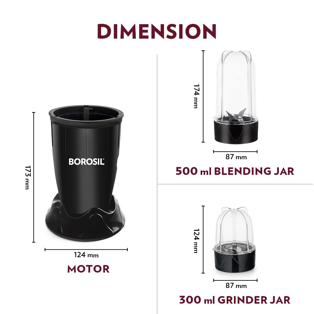 Borosil Plastic Nutrifresh Pb31 Portable Mini-Blender & Grinder, 500 Ml Blending Jar, 300 Ml Chutney Jar, For Blending Smoothies & Chutneys, Dry Grinding Spices, Black, 400W-https://s3.ap-south-1.amazonaws.com/prod-media-vyaparify-com/vcards/products/229017/product_1747204980_68243b74a5135.png Image