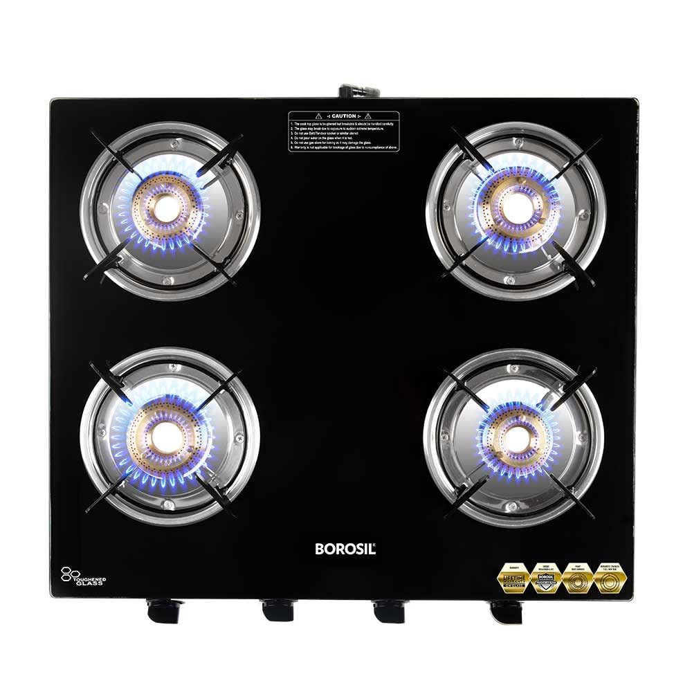 Borosil Blaze Glass-top Gas Stove, 4 Burners 6mm Toughened Glass, Heavy Brass Burners(2 years product warranty, 5 years Glass Top Warranty)-https://s3.ap-south-1.amazonaws.com/prod-media-vyaparify-com/vcards/products/229091/product_1747206368_682440e09a166.png Image