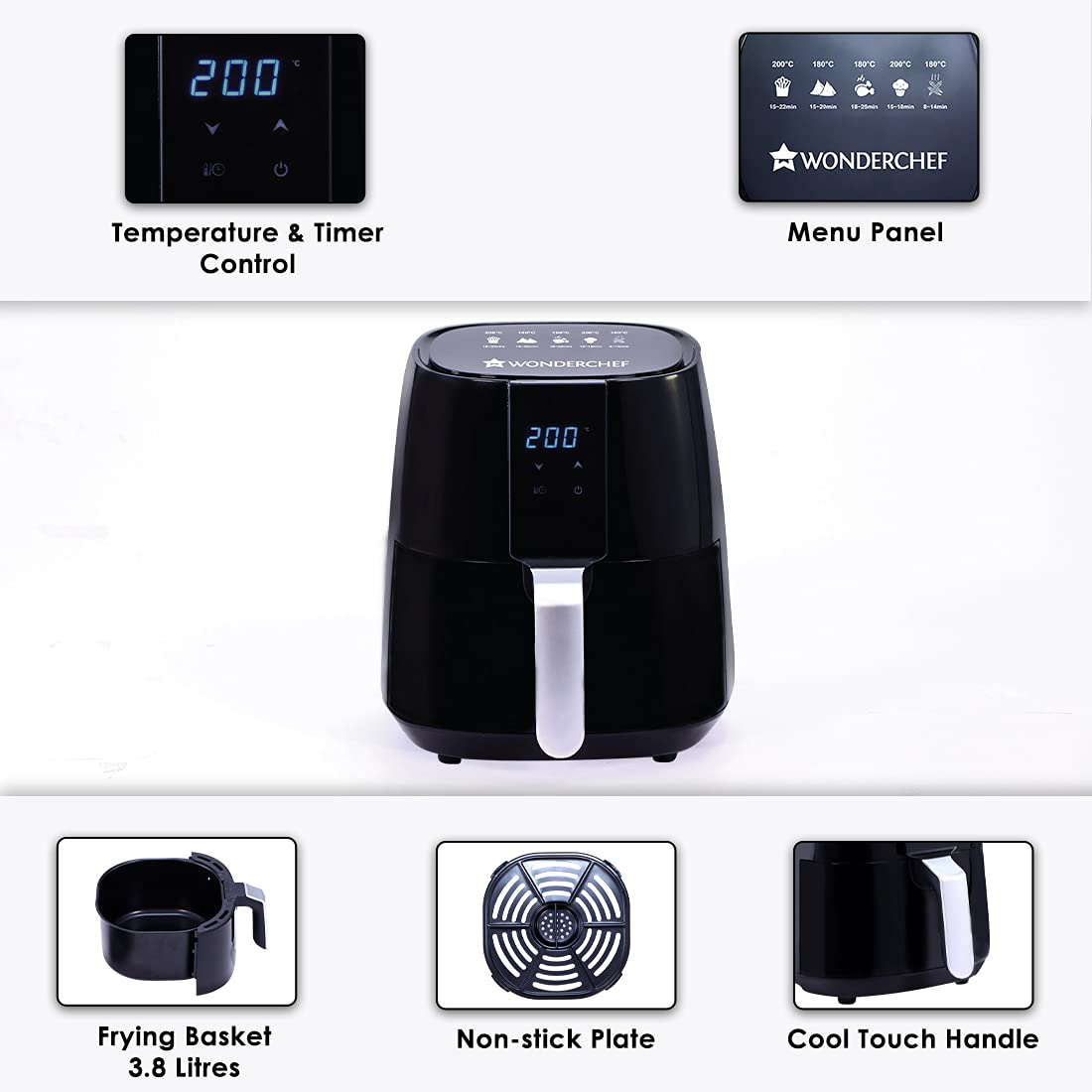 Wonderchef Prato Air Fryer, 3.8 Litres Non-Stick Basket, Auto shut-off, Timer And Temperature Control, 1 Years Warranty, 1450W, Black-https://s3.ap-south-1.amazonaws.com/prod-media-vyaparify-com/vcards/products/231253/product_1747235160_6824b158b83b0.png Image