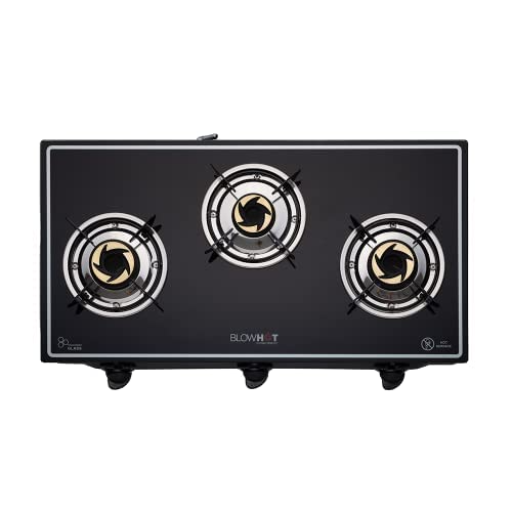 BlowHot Opal 3 Burner Manual Ignition Gas Stove, Toughened Glass, Heavy Tornado Brass Burners, Black Powder Coated Body, ISI Certified, 1 Yr General Warranty (Burner, Gas Valve & Glass - 2 Yr)-https://s3.ap-south-1.amazonaws.com/prod-media-vyaparify-com/vcards/products/232920/product_1747297485_6825a4cdb35ef.png Image