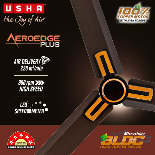 USHA AeroEdge Plus 1200mm BLDC Ceiling Fan with IR Remote | LED Indicator | BEE 5 Star Rated Energy Efficient | 100% Copper Motor | High Air Delivery 220CMM | 2 Year Warranty | (Smoke Brown)-https://s3.ap-south-1.amazonaws.com/prod-media-vyaparify-com/vcards/products/241061/product_1747574288_6829de108c051.png Image