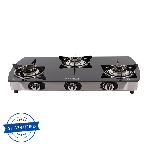 BLOWHOT Jasper 3 Burner Auto Ignition Heavy Brass BurnerGas Stove - Toughened Glass Cook Top - Stainless Steel Frame-https://s3.ap-south-1.amazonaws.com/prod-media-vyaparify-com/vcards/products/244290/product_1747720888_682c1ab84210b.png Image
