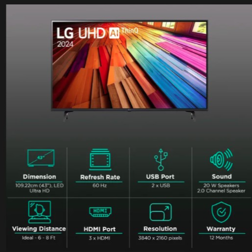 LG 43 inch 4K Ultra HD LED WebOS TV (43UT801COLA) with Filmmaker Mode (2024 model)-https://s3.ap-south-1.amazonaws.com/prod-media-vyaparify-com/vcards/products/246938/product_1747747595_682c830b4781f.png Image