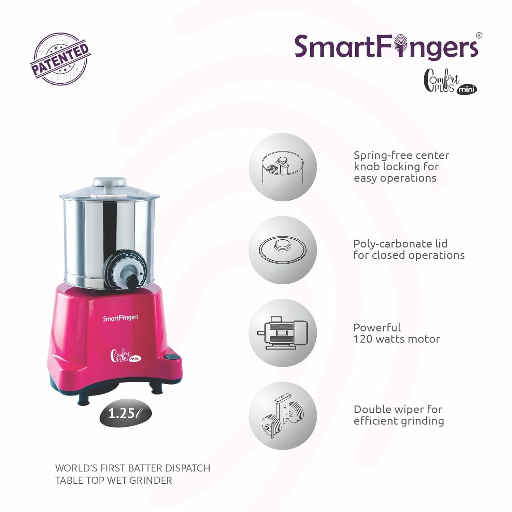 SmartFingers Comfort Plus Mini Table Top Wet Grinder 1.25 Liter, Pink With Atta Kneader-https://s3.ap-south-1.amazonaws.com/prod-media-vyaparify-com/vcards/products/256387/product_1748099555_6831e1e33e3ee.png Image