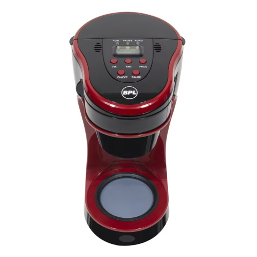 BPL 720ml 750W 6-Cup Coffee Maker with Digital Display with Timer, Removable Filter, Glass Carafe Jar, Water level Indicator, 2 Years Warranty, Black & Cherry Maroon-https://s3.ap-south-1.amazonaws.com/prod-media-vyaparify-com/vcards/products/257998/product_1748245244_68341afcea974.png Image