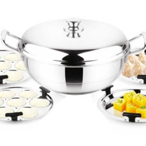 Pigeon by Stovekraft Steelo Multipurpose Stainless Steel Kadai 5L, 280mm with Stainless Base (Silver)-https://s3.ap-south-1.amazonaws.com/prod-media-vyaparify-com/vcards/products/259011/product_1748262284_68345d8c62adf.png Image