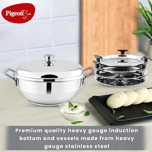 Pigeon by Stovekraft Steelo Multipurpose Stainless Steel Kadai 5L, 280mm with Stainless Base (Silver)-https://s3.ap-south-1.amazonaws.com/prod-media-vyaparify-com/vcards/products/259013/product_1748262284_68345d8c9cda4.png Image
