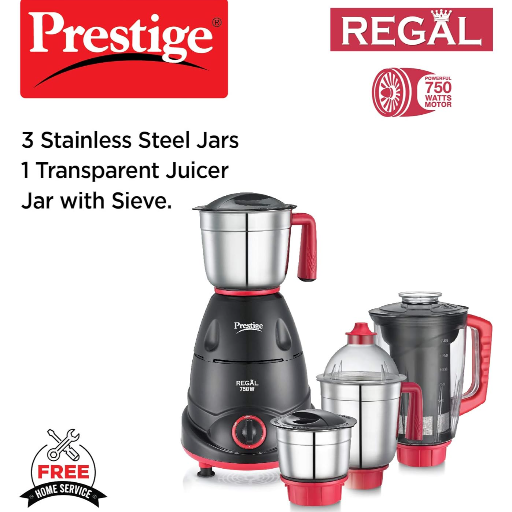 Prestige Regal Mixer Grinder, 750W, 3 Stainless Steel Jar + 1 Juicer Jar, Multi-Color-https://s3.ap-south-1.amazonaws.com/prod-media-vyaparify-com/vcards/products/259105/product_1748265828_68346b646d382.png Image