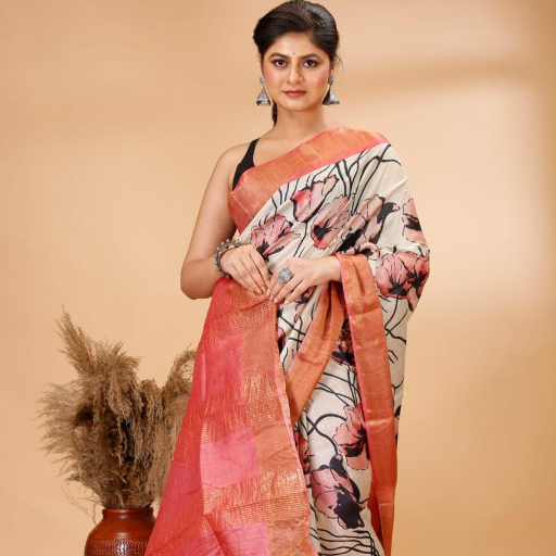  Pure handloom tussar silk zari border digital design printing with silk mark tag archives PRIYAANSI PREMISES NO. 24, WARD NO. 28 SOHIB GOPINATH NAGAR R.P GOVT COLONEY, SERAMPORE, West Bengal, 712203