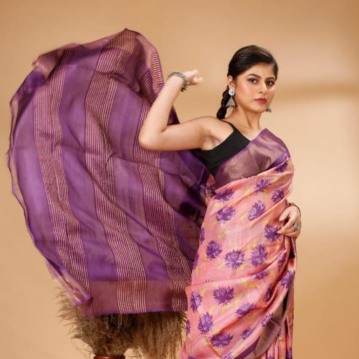  Pure handloom tussar silk zari border hand Block printed silk mark tag PRIYAANSI PREMISES NO. 24, WARD NO. 28 SOHIB GOPINATH NAGAR R.P GOVT COLONEY, SERAMPORE, West Bengal, 712203