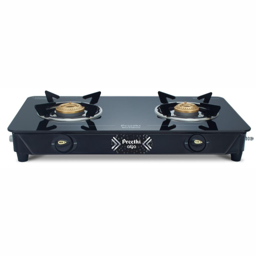 Preethi Alya Glass Top 2 Burner Gas Stove, Manual Ignition, Black with Bati Stand GTS411-https://s3.ap-south-1.amazonaws.com/prod-media-vyaparify-com/vcards/products/296681/product_1750517088_6856c5604e619.png Image