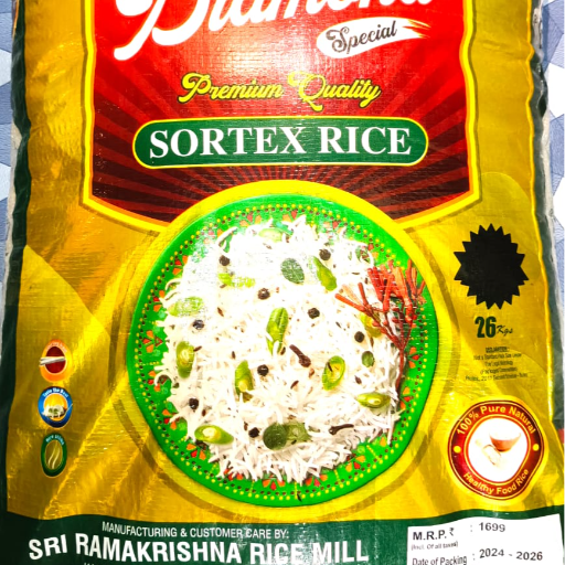  Diamond special sortex rice SRI CHOWDESHWARI RICE TRADERS #15, Ground Floor,1st Cross, Escorts Colony,Attur Layout, Yelahanka, Bengaluru -560064