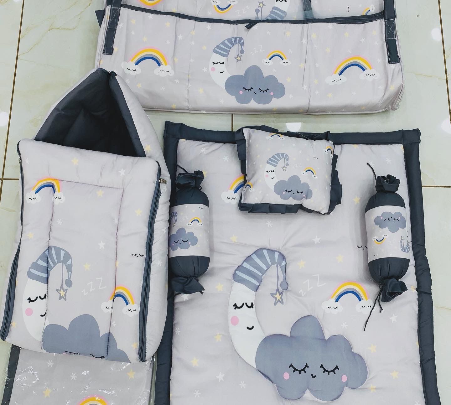  4-Piece Newborn Bedding Set – Sleepy Cloud and Rainbow Print BF MALL 44/45 Krishna Vihar Soc, Near. Krishna Vidhyalaya School Gopal Chowk Road, Nikol, Ahmedabad