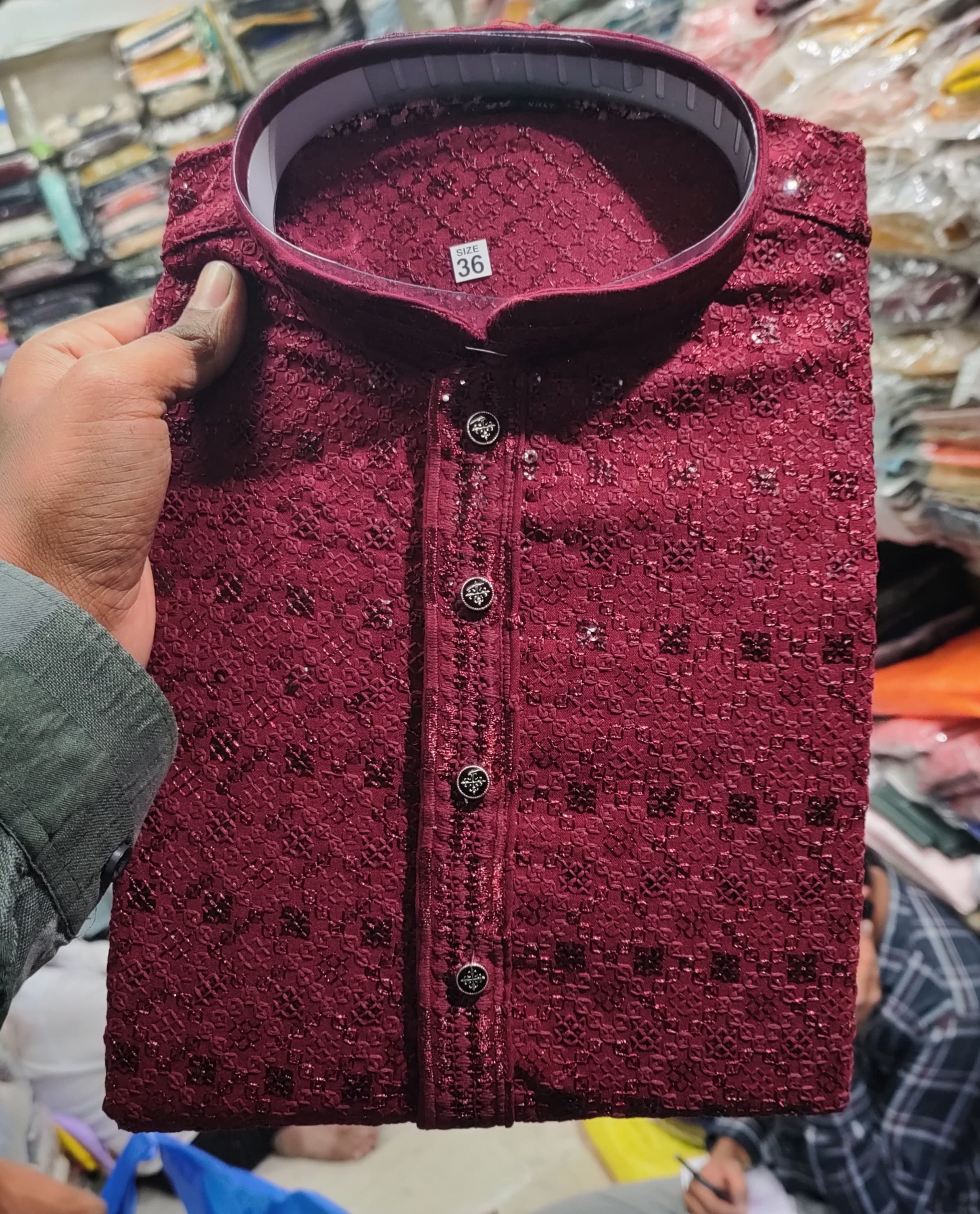  Classic Red Chikan Men's Kurta AADI STORES Hathikhana Corner, Ratanpole, Ahmedabad-380001