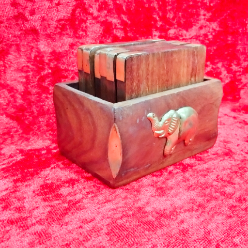  Wooden tea coaster BALAJI HANDICRAFTS NO 533, DHANVANTHRI  ROAD DEVARAJA  MOHALLA MYSORE