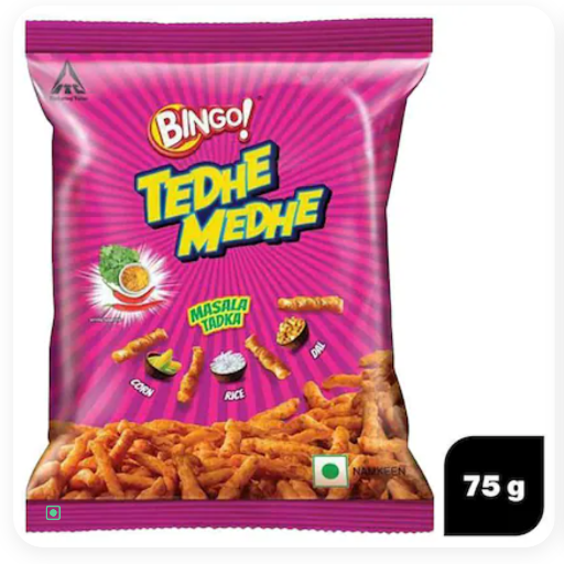  Bingo Masala Tadka Tedhe Medhe 75 g TANNU STORE TANNU STORESAHEBGANJ NATHNAGARLOWER CHAMPANAGAR ROAD SAHEBGANJ BHAGALPUR BIHAR 812004