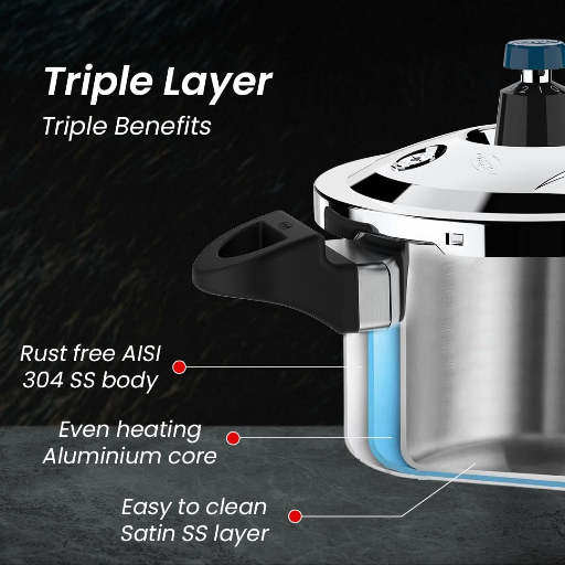 Ultra Triply Krono Pressure Cooker 5.5 Litre | Whistle Counter | Spillage Control | AISI 304 Food Grade Stainless Steel Cooker | 5 Years Warranty-https://s3.ap-south-1.amazonaws.com/prod-media-vyaparify-com/vcards/products/389536/product_1761033617_68f73d911d896.png Image