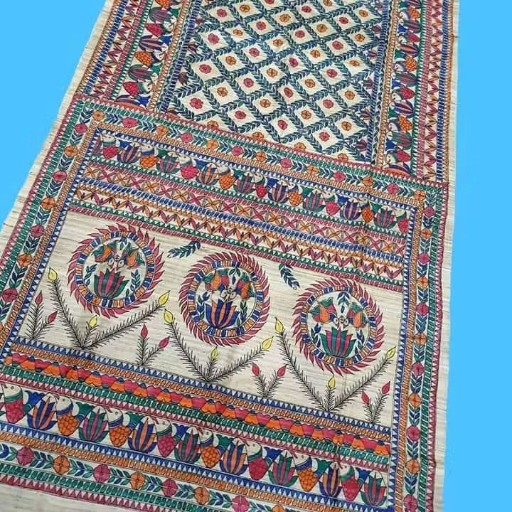 Tussar Ghicha silk saree with Madhubani Hand paint Design-https://s3.ap-south-1.amazonaws.com/prod-media-vyaparify-com/vcards/products/430597/product_1764313127_6929482734263.png Image