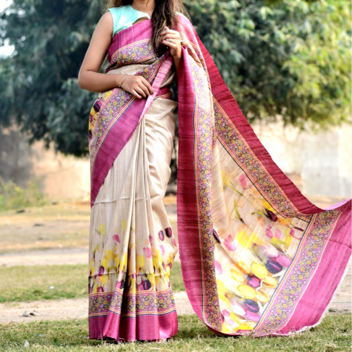 Tussar Ghicha silk saree with Digital print Design-https://s3.ap-south-1.amazonaws.com/prod-media-vyaparify-com/vcards/products/431724/product_1764395736_692a8ad8e9eda.png Image