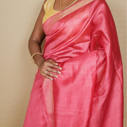 Tussar Munga silk saree with Golden zaree Border Dobi weaving Design-https://s3.ap-south-1.amazonaws.com/prod-media-vyaparify-com/vcards/products/431755/product_1764396574_692a8e1e8d066.png Image
