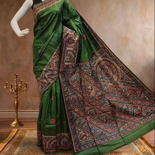 Tussar Ghicha silk saree with Madhubani Hand paint art-https://s3.ap-south-1.amazonaws.com/prod-media-vyaparify-com/vcards/products/431841/product_1764398413_692a954d04041.png Image