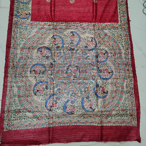 Tussar Ghicha silk saree with Madhubani Hand painting-https://s3.ap-south-1.amazonaws.com/prod-media-vyaparify-com/vcards/products/431868/product_1764398813_692a96dd8cd33.png Image