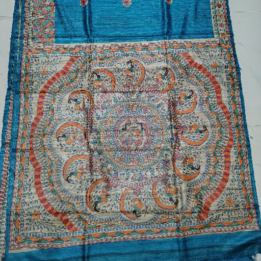 Tussar Ghicha silk saree with Madhubani Hand painting-https://s3.ap-south-1.amazonaws.com/prod-media-vyaparify-com/vcards/products/431869/product_1764398813_692a96dd9f98c.png Image