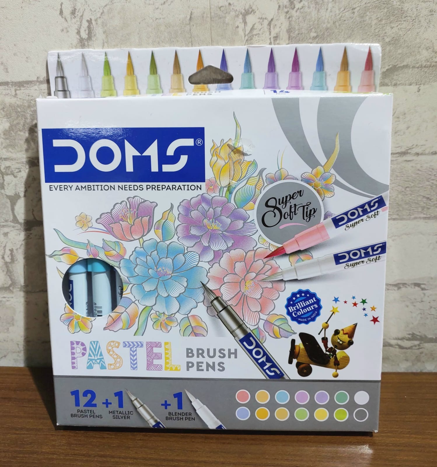 DOMS 14 Shades Brush Pen Box Pack | Super Soft Tip With Brilliant Colors | Water Based Ink Which Gives Water Color Effect | Pack Of 1, Multicolor-https://s3.ap-south-1.amazonaws.com/prod-media-vyaparify-com/vcards/products/446587/product_1765292555_69383a0bb944f.png Image