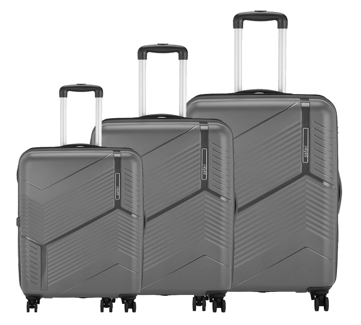  Safari Carter 55 Cms, 67 Cms & 76 Cms Polypropylene Hard Sided 4 Spinner Wheels Luggage Suitcase Set Grey, Small, Medium, Large Size:SET OF 3 ANVI HUB Shop No 103   1st Floor Gopal Nagar Gopal Nagar Shopping Centre Gopal Complex Parvat Patiya Surat 395010