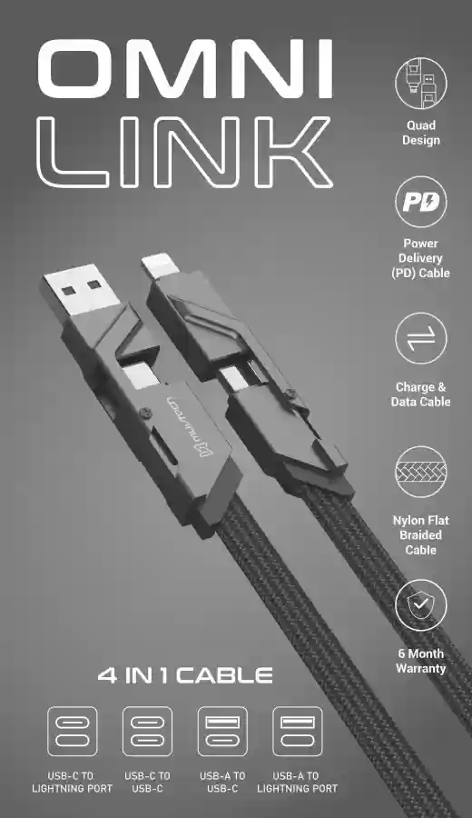  MUVTECH : OMNI LINK 4 in 1 Cable( 100wt) HELLO BUDDY Sattva Necklace Mall, Second Floor,kavadiguda,secunderabad.