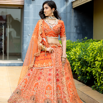 RUST COLOUR DESIGNER LEHENGHA ON RENT KAKADIYA YASHKUMAR DILIPBHAI Shop No 65 Ganganagar Society 1 Near Vijay Raj Raw House Singapore Causeway Road Near Vijay Raj Circle, Surat Gujrat