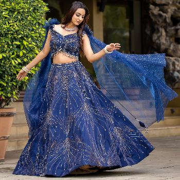 Navy Blue Designer Lehenga for Rent – Embroidered Partywear with Beadwork KAKADIYA YASHKUMAR DILIPBHAI Shop No 65 Ganganagar Society 1 Near Vijay Raj Raw House Singapore Causeway Road Near Vijay Raj Circle, Surat Gujrat