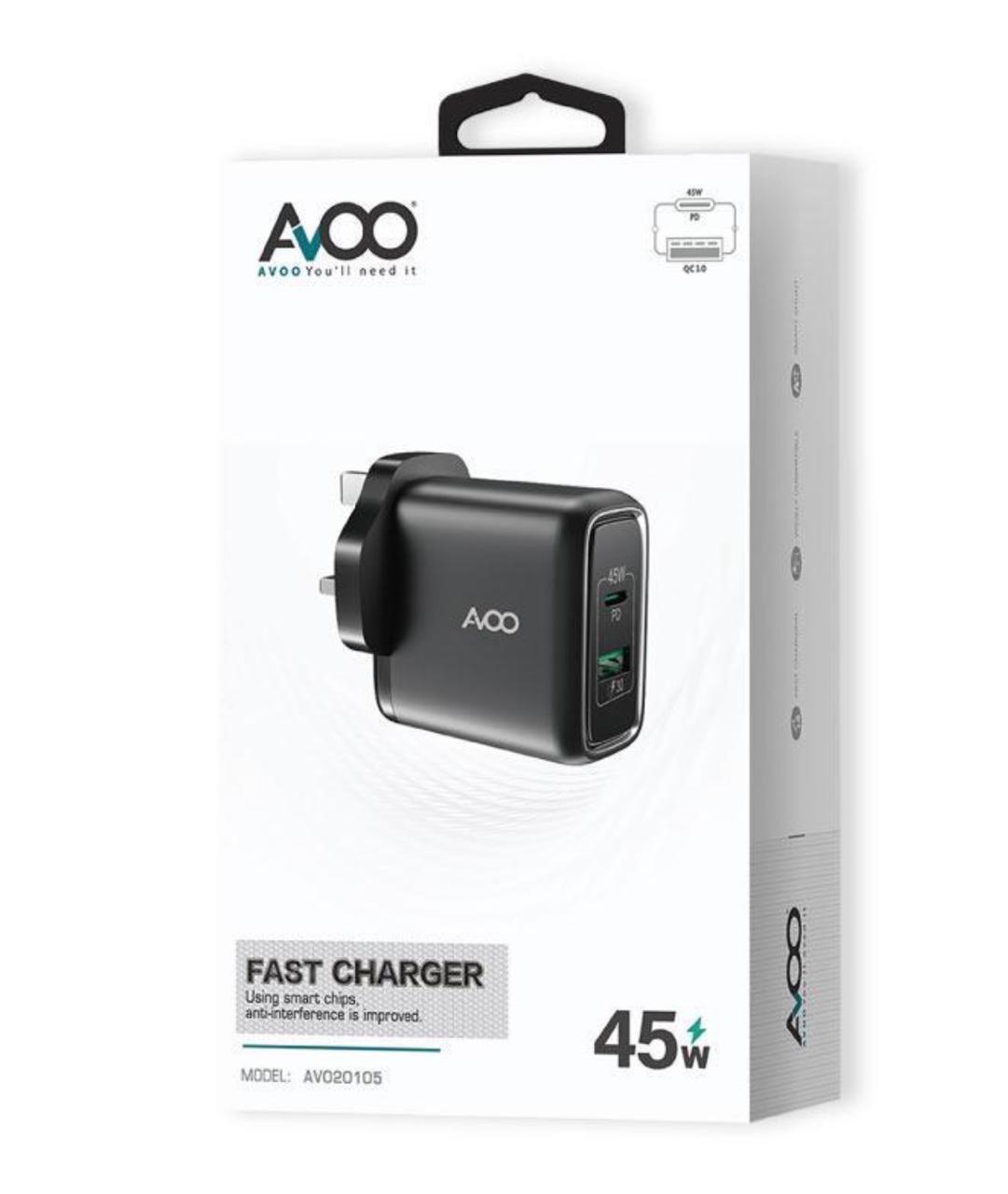 فيش شاحن AVOO TYP-C&USB-45W