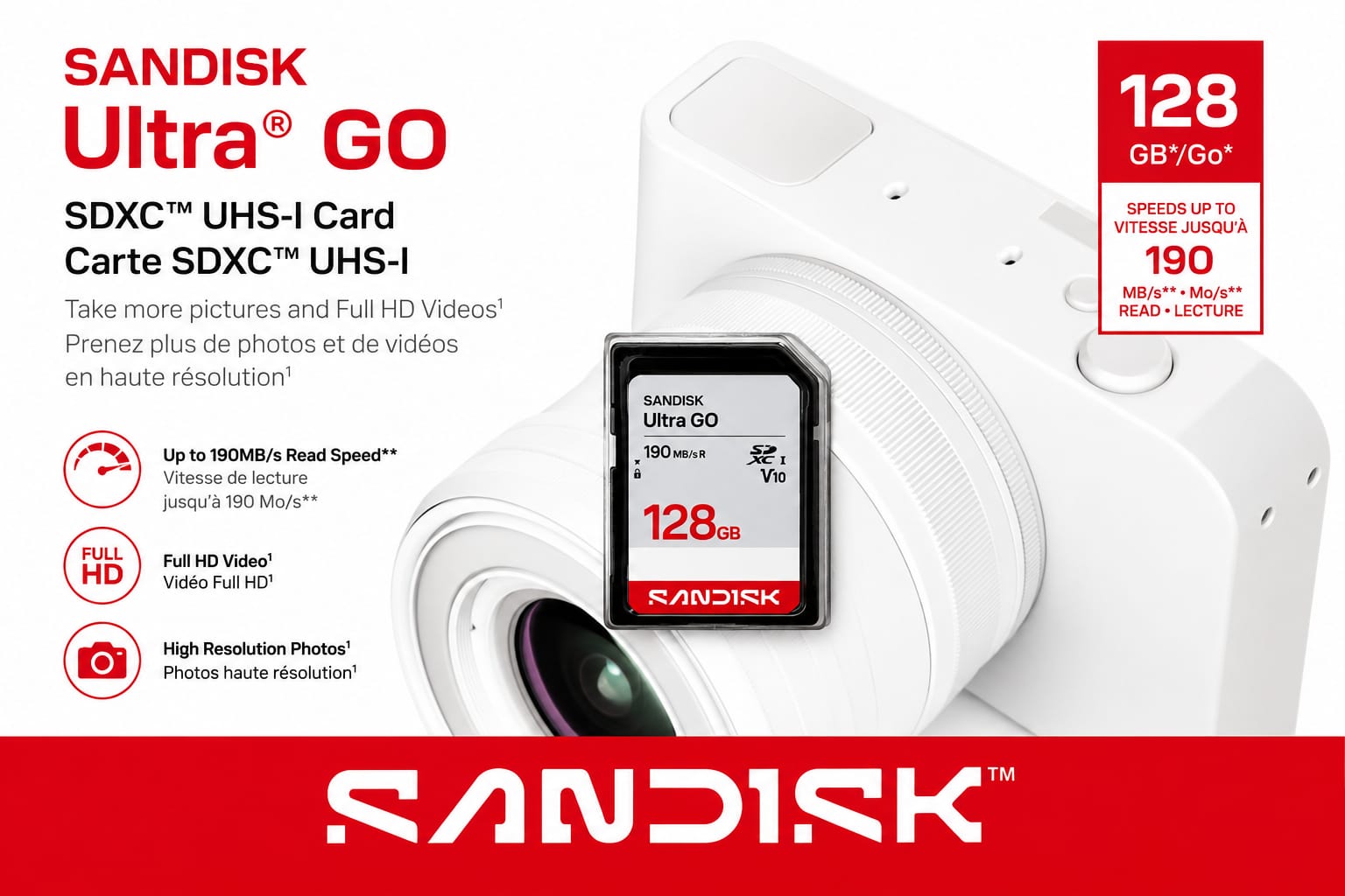 SANDISK Ultra GO SDHC and SDXC UHS-I Card - 128GB...