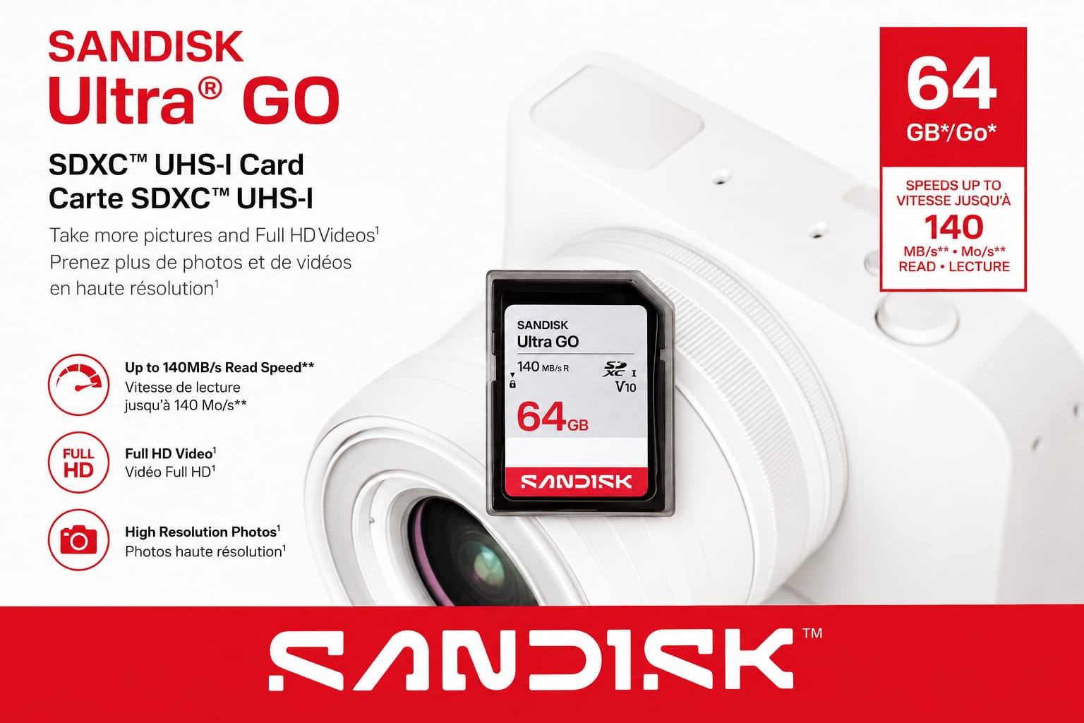 SANDISK Ultra GO SDHC and SDXC UHS-I Card - 64GB -...