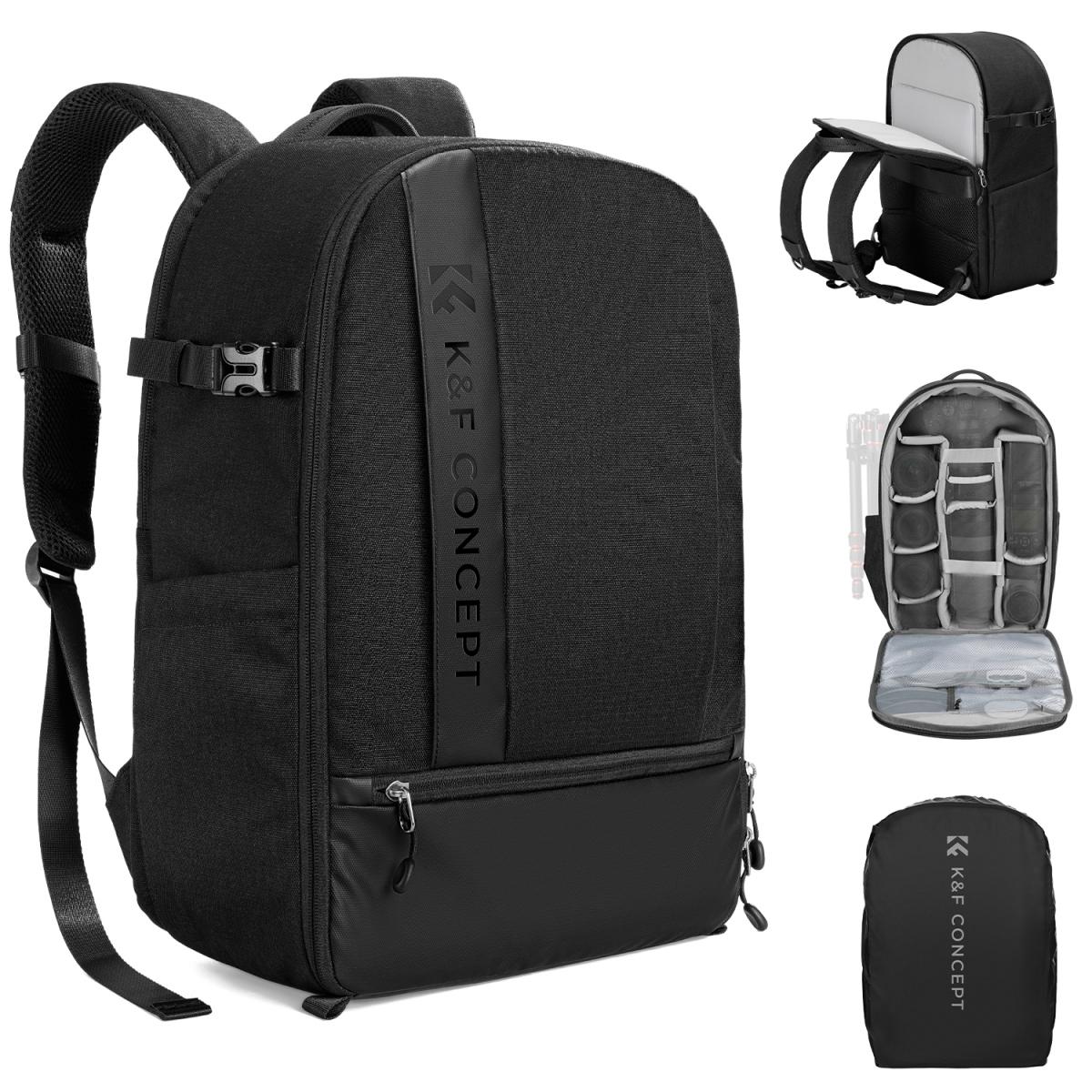 K&F Concept Camera Backpacks with laptop compartment and Rain Cover Waterproof - Backpack 18L Nature Wander 04 (Black)