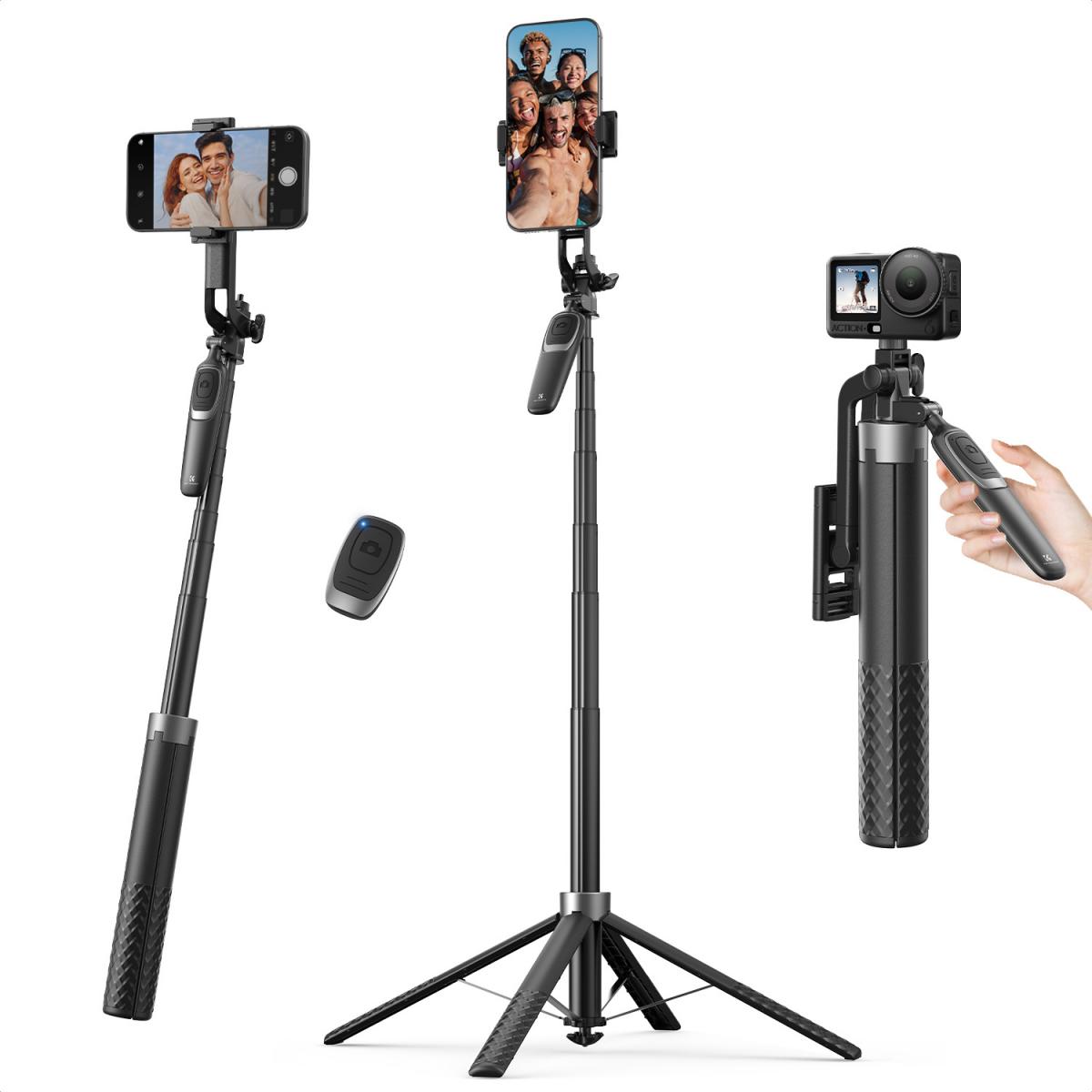 K&F CONCEPT 180cm Phone Tripod, Auto Open Selfie Stick with 4 Legs & Stabilizing Handle, 360° Rotation with Wireless Remote Contro...