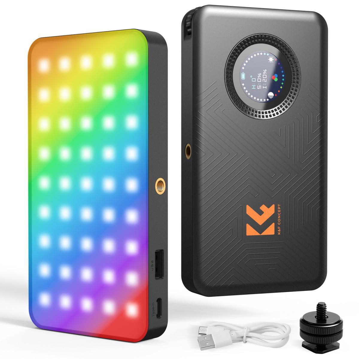 K&F CONCEPT RGB Video Light: 5000mAh Portable Camera Light, 360° Full Color LED Panel (2700-7500K, CRI 95+)