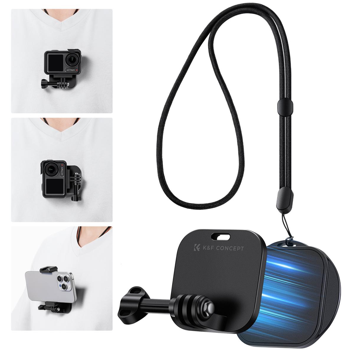 K&F Concept Magnetic Action Camera Chest Mount for Action Cameras with Adjustable Neck Strap Lanyards
