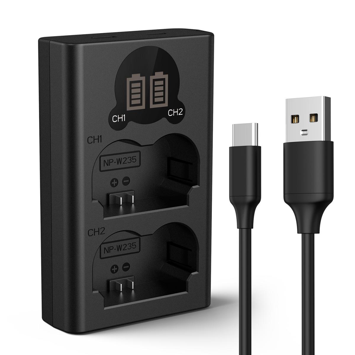 K&F Concept NP-W235 Battery Charger with LCD Screen, Micro USB and Type-C Charger Charger for Fujifilm X-Series
