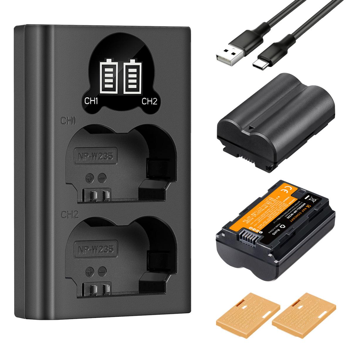 NP-W235 Battery Charger Set for Fujifilm XT5, 2-Pack 2200mAh NP W235 Battery and Dual LCD Charger Compatible with Fujifilm Cameras