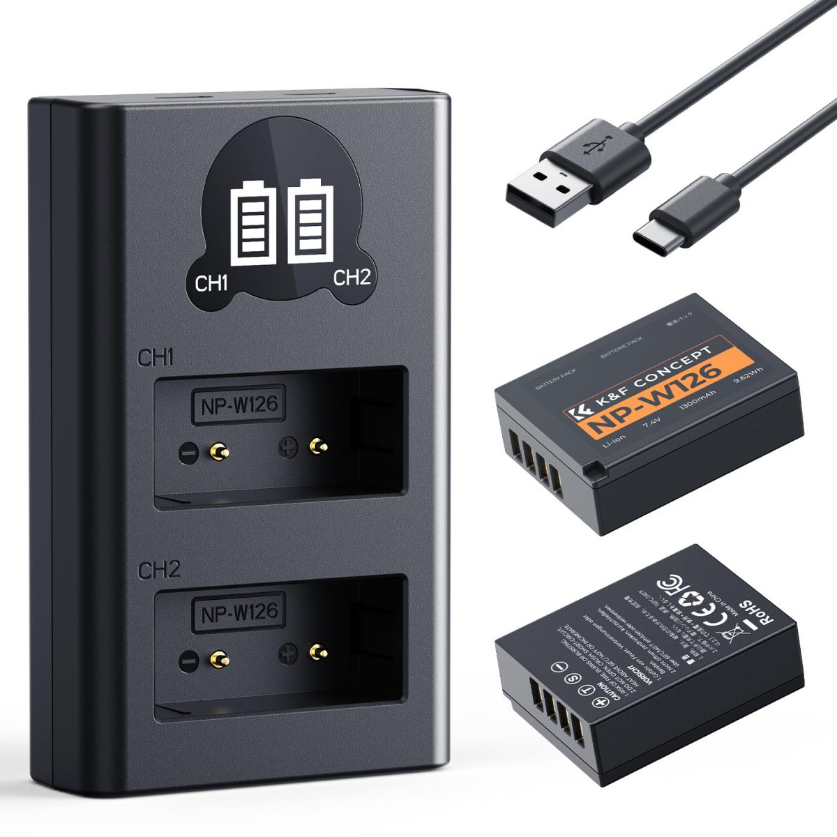 K&F Concept 1300mAh NP-W126 Battery and Charger for Fujifilm X-Series