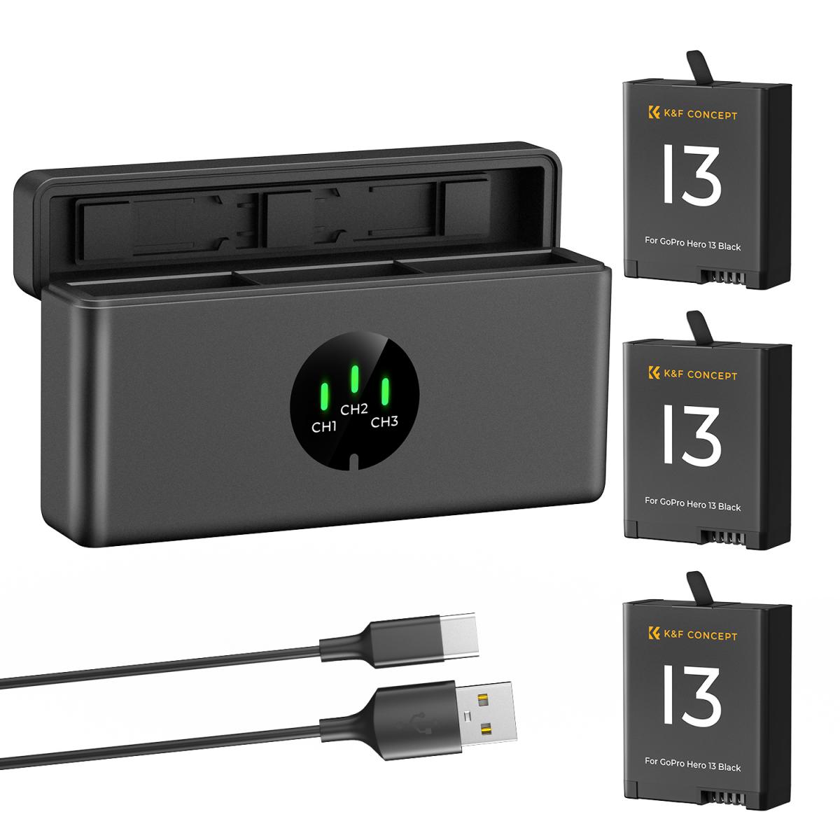 K&F Concept 3-Pack Enduro Battery & Fast Charger for GoPro Hero 13
