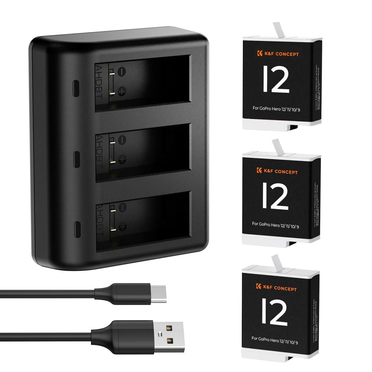 K&F Concept Hero 12 Battery 3-Pack 1730mAh Enduro Batteries with 3-Slot Charger